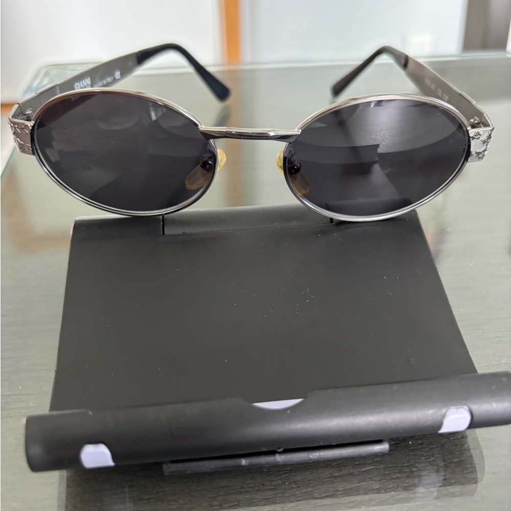 Versace Black Oval Sunglasses with Steampunk Design